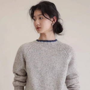 Contrast Knitted Collar Round Neck Knitted Sweater Women'S 2023 Autumn/Winter New High Grade Retro Loose Lazy Style Round Neck